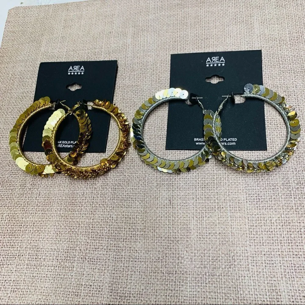 Area‎ Gold and Silver Sequin Hoops 2 pair